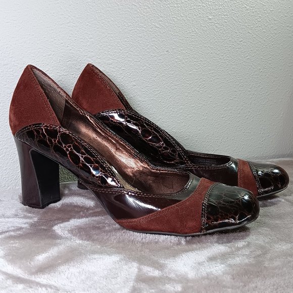 Vintage Early 2000s Y2K Franco Sarto Brown Round Toe Chunky Heel Pump Size 8.5M - Picture 1 of 11